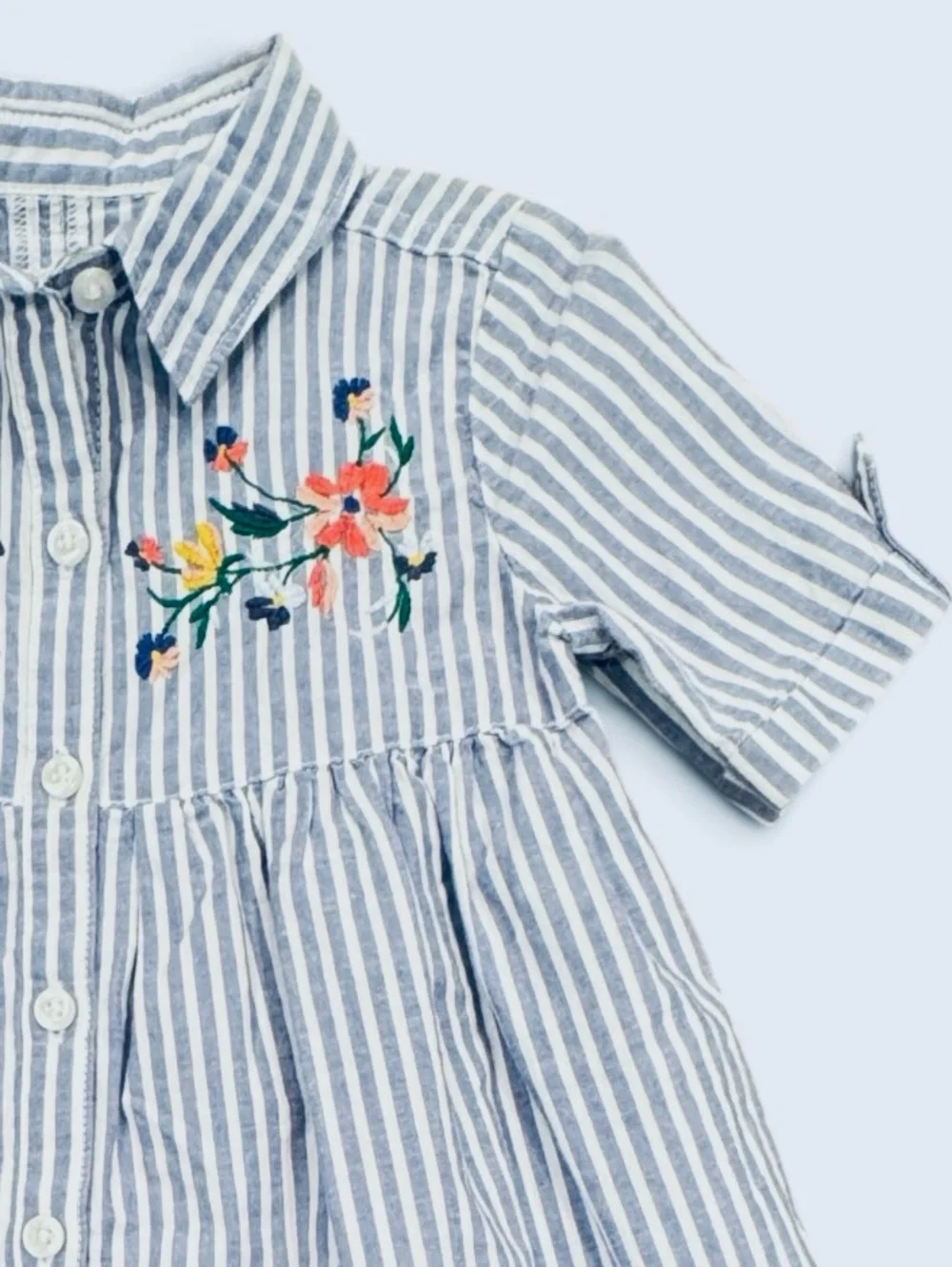 Old Navy Girls 18-24M Blue and White Striped Floral Embroidered Dress.